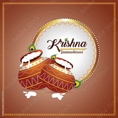 Vector illustration of hindu festival janmashtami happy krishna janmastmi 