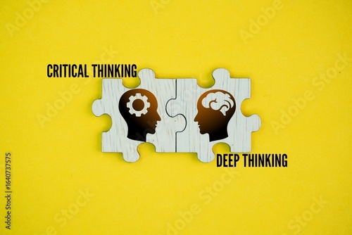 Wooden puzzle with Two things or words: Critical thinking and Deep thinking. related but distinct cognitive processes. Critical thinking involves analyzing information objectively to form a judgment