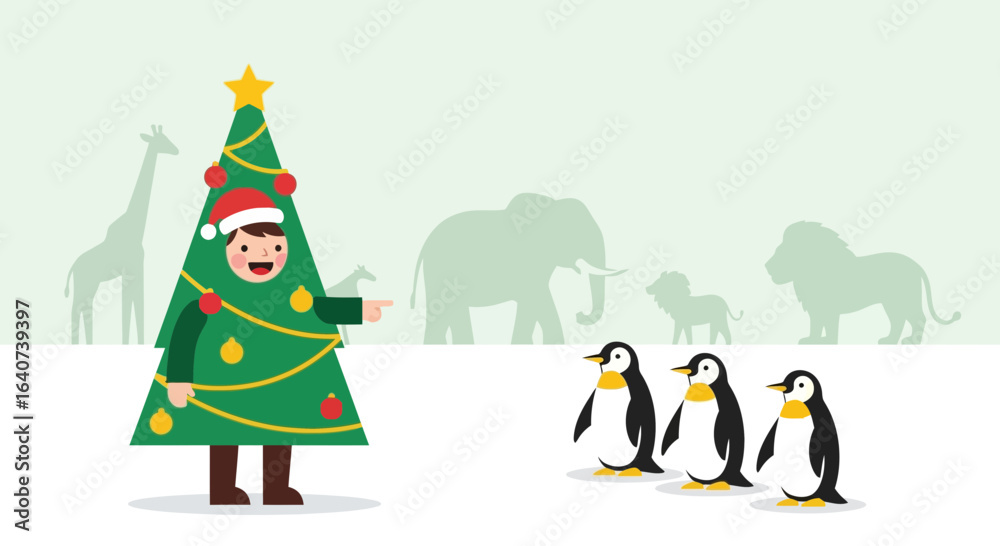 Obraz premium Christmas Adventures At The Zoo With Penguins And Festive Characters Holidays