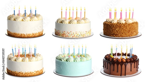 Birthday cakes on white background