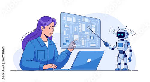 Collaborative Design Human With Robot Analyzes The Data And Develops Innovation