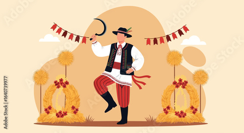 Celebration Of Harvest Festival With Man In Traditional Folk Costume