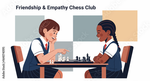Concentrated Minds At Play: Friendly Chess Game Between Diverse Schoolchildren