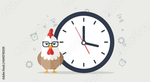 Conceptual Chicken Clockwork Illustration For Time Management And Productivity