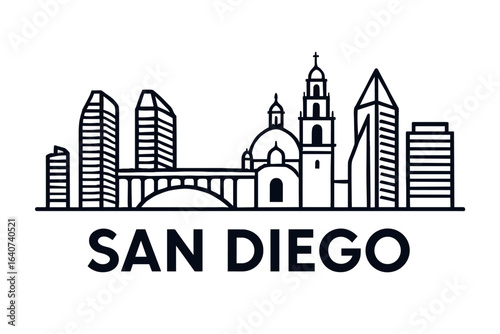 City skyline with iconic buildings and landmarks, San Diego