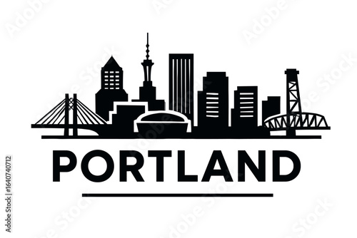 City skyline with iconic buildings and landmarks, Portland