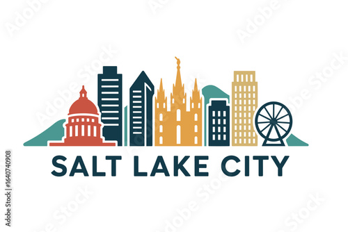 City skyline with iconic buildings and landmarks, Salt Lake City