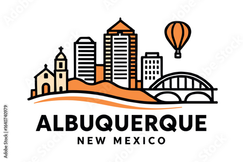 Albuquerque city skyline with iconic buildings and landmarks