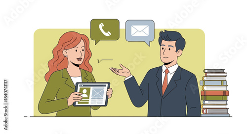 Corporate Meeting For Marketing Presentation With Tablet And Communication Tools
