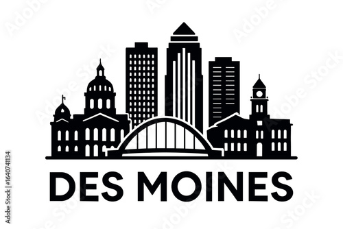 Des Moines city skyline with iconic buildings and landmarks