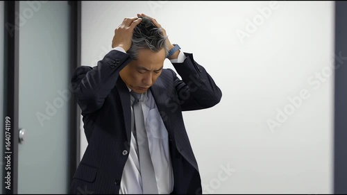 Japanese stressed businessman corporate headshot professional man executive leadership anxiety pressure crisis despair