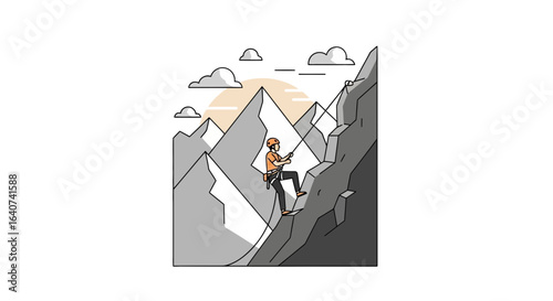 Creative Climbing: Minimalist Illustration of a Climber Ascending a Mountain Face