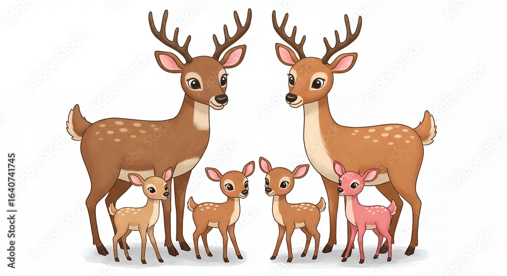 Fototapeta premium Cartoon deer family illustration