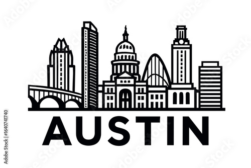 Austin city skyline with iconic buildings and landmarks