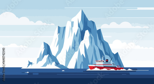 Cruise Ship Exploring The Arctic Landscape Amidst Glacial Icebergs And Cold Waters
