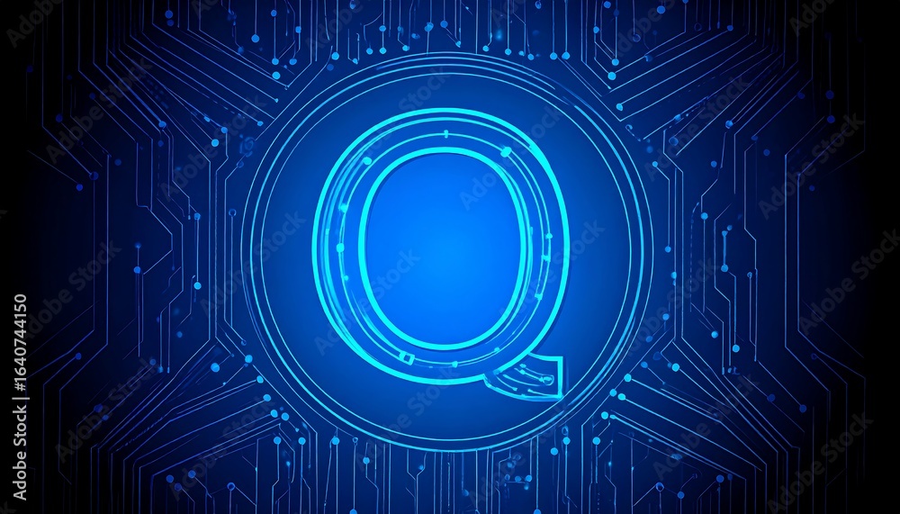 Obraz premium Circuit board background with glowing letter Q