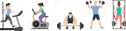 People Working Out at Gym – Treadmill, Exercise Bike, Weightlifting, Dumbbells, Smith Machine, Fitness Training, Gym Workout, Strength Training, Cardio Exercise