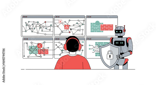Cybersecurity Team Securing Data Network With Artificial Intelligence Support