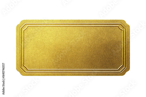 Blank golden ticket isolated on white background showcasing top view design perfect for creative projects or event promotions without any branding