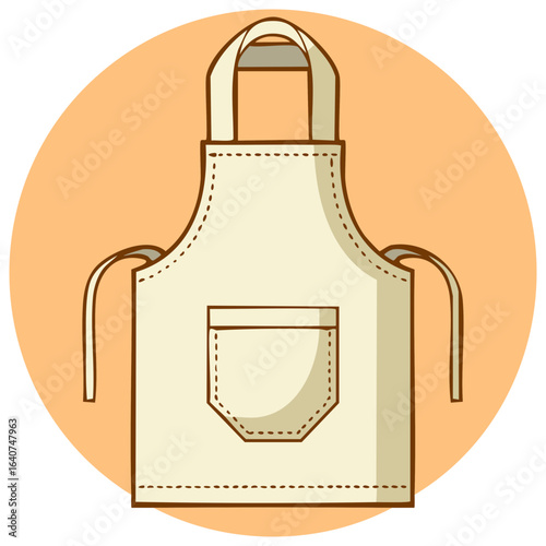 Illustration of Apron with Pocket and Ties for Cooking, Baking, Cleaning on Orange Circle