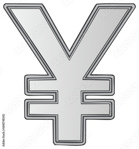 Stylized Japanese Yen Currency Symbol Illustration with Silver Gradient and Outline