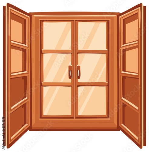 Open Wooden Window with Glass Panes, Window Frame, Ventilation, and Sunlight