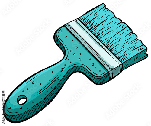 Hand drawn turquoise paintbrush tool illustration in a cartoon style