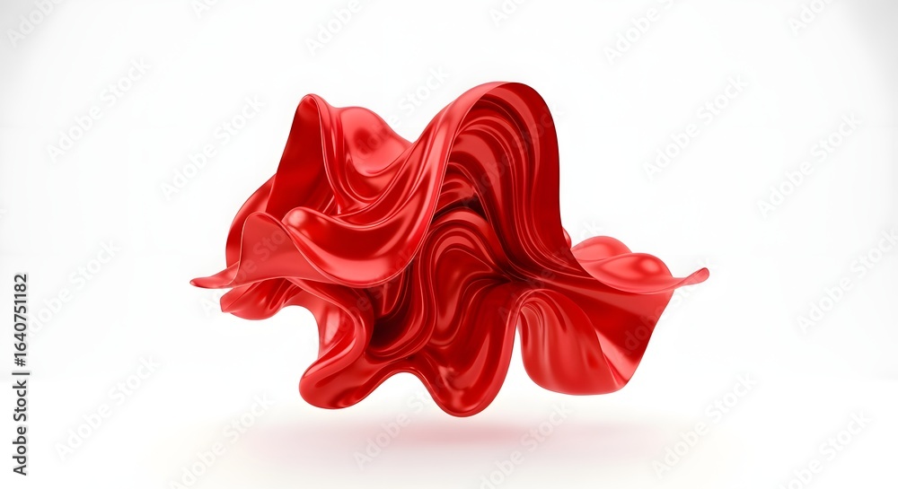 Fototapeta premium Elegant Red Silk Fabric Flowing on White Background