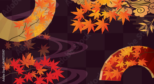 秋の紅葉和風フレーム枠背景
