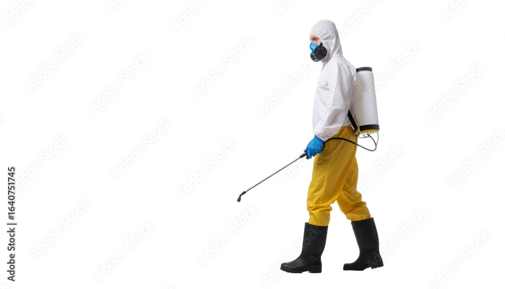 Obraz premium Person Wearing Protective Hazmat Suit for Safety and Hazard Prevention Concept Isolated on White Background