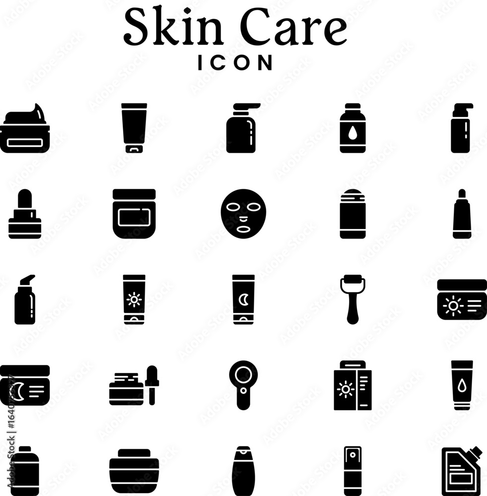 Skincare Icon Set. Outline and Glyph Cosmetic Product Icons. Minimalist ...