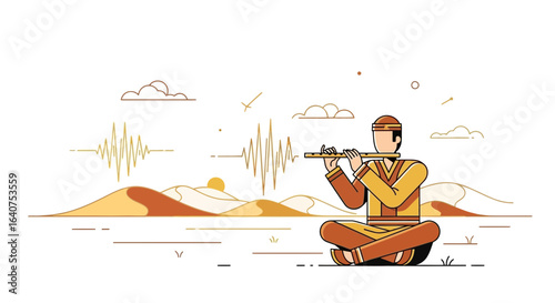 Desert Serenade A Flutist Sits In The Sands Playing Melodies Of Distant Lands