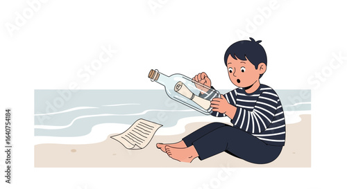 Discovery On The Shore Boy Finds A Mysterious Message In A Glass Bottle