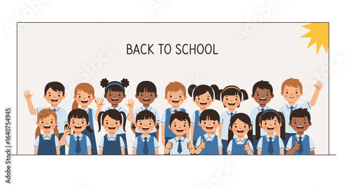 Diverse Students In Uniform Welcome Back To Their School Classrooms With Enthusiasm