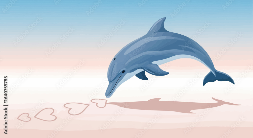 Naklejka premium Dolphin drawing hearts in the sand with its snout expressing love and joy