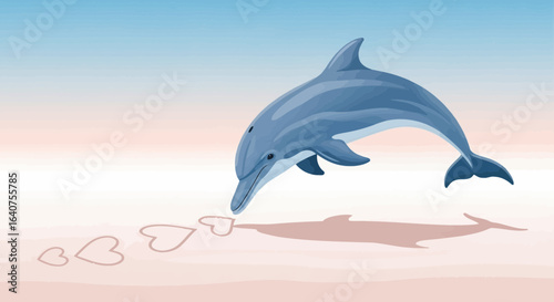 Dolphin drawing hearts in the sand with its snout expressing love and joy