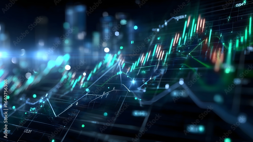 custom made wallpaper toronto digitalAbstract finance data mesh with neon blue and green glow and detailed graphs