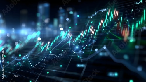 Wallpaper Mural Abstract finance data mesh with neon blue and green glow and detailed graphs Torontodigital.ca