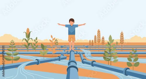 Efficient Irrigation Management Showing Crop Growth And Optimistic Future
