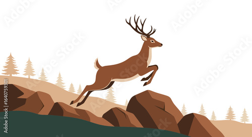 Elegant deer leaping illustration for nature themed designs and backgrounds suitable for web projects