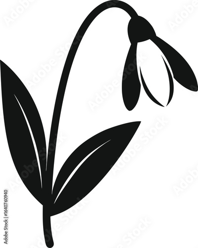 Minimalist snowdrop flower silhouette in black and white