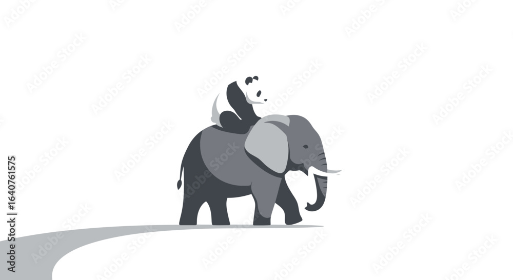 Obraz premium Elephant And Panda Partnership Symbolize Unlikely Friendship Journey Together