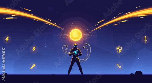 Empowered Silhouette Championing Magic Spells In a Fantastic Digital Game