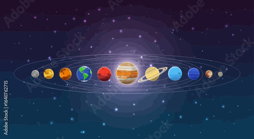 Enchanting Cartoon Solar System Depicting Planets Orbiting the Sun