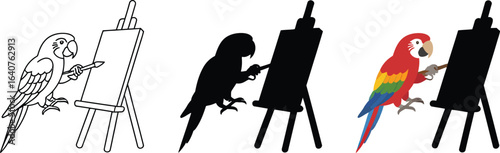 Creative parrot paints masterpiece on easel, inspiring art