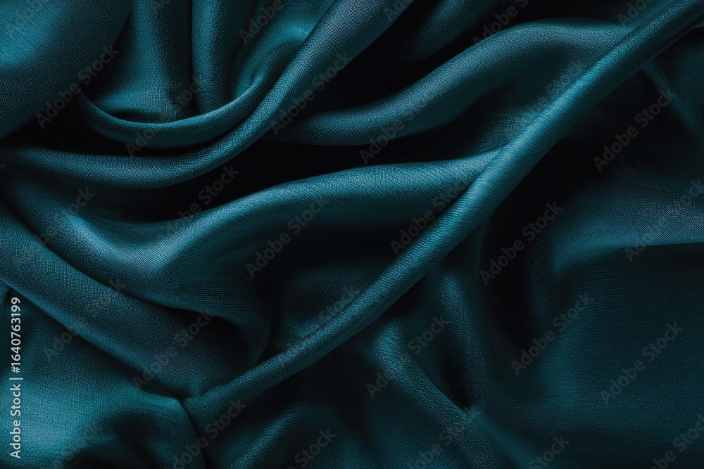 Fototapeta premium Deep teal silk fabric drapes in soft folds (1)