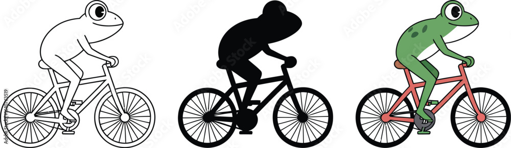 Obraz premium Whimsical frog cycling adventure cartoon illustration fun