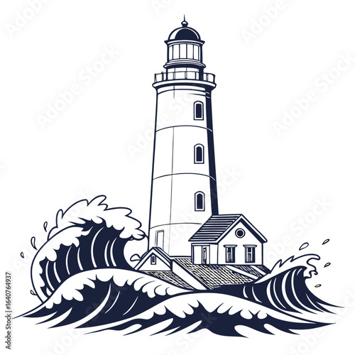 The Lighthouse Keeper's Watch Coastal Sentinel Amidst Crashing Waves and Maritime Majesty