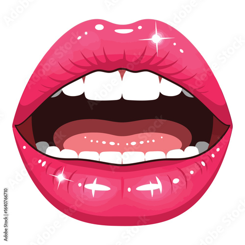 Vector art of open mouth with glossy pink lips isolated on white background