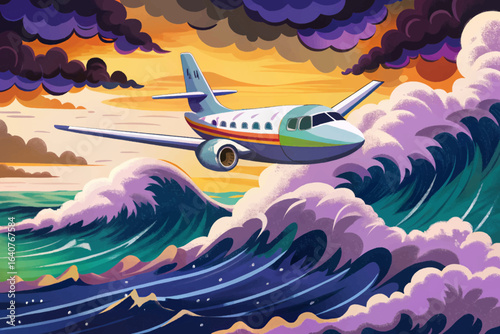 Rescue airplane searching above stormy ocean waves,  maritime safety, emergency missions, aviation rescue operations, and dramatic coastal storm photography concept